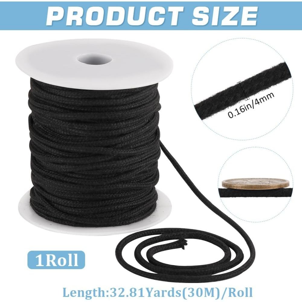 4mm 33 Yards Black Cotton Rope - đánh giá và giá Cord Trim Twisted